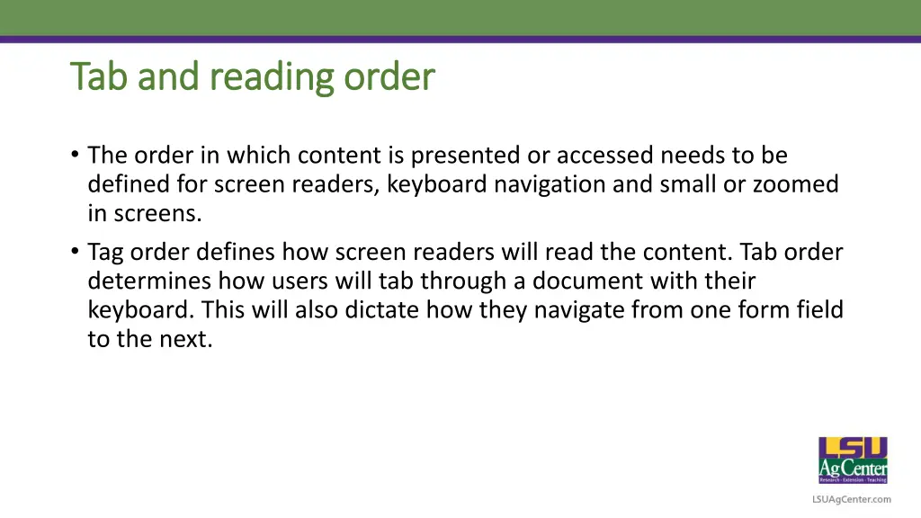 tab and reading order tab and reading order