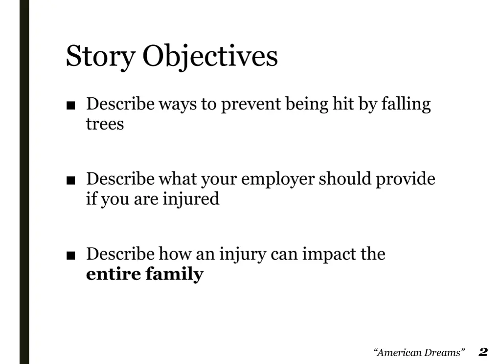 story objectives