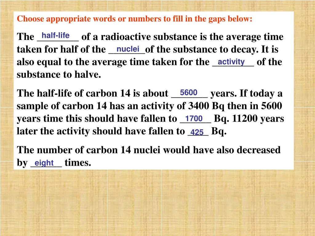 choose appropriate words or numbers to fill 1