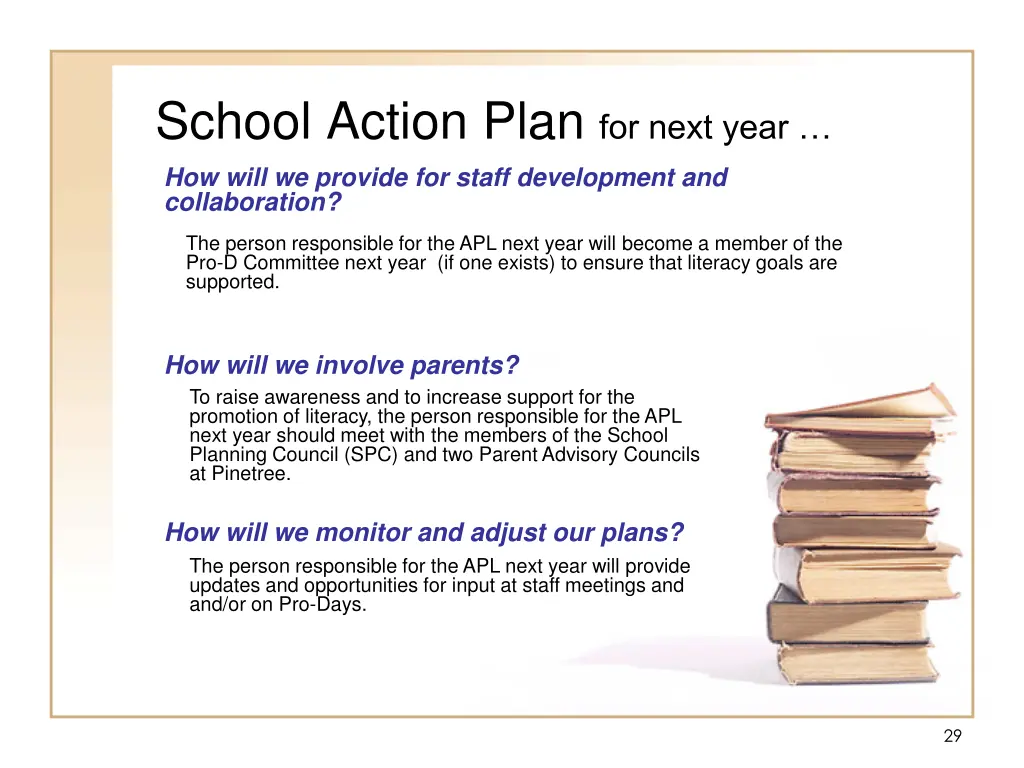 school action plan for next year how will