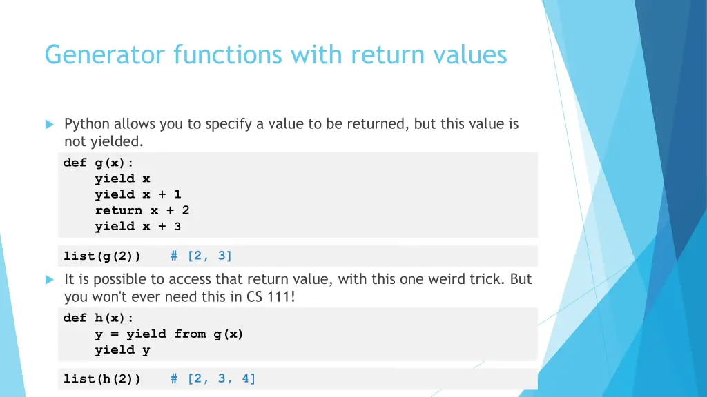 generator functions with return values