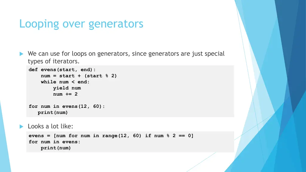 looping over generators