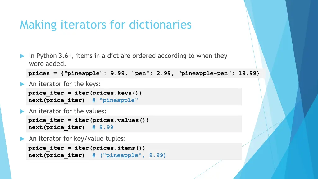 making iterators for dictionaries