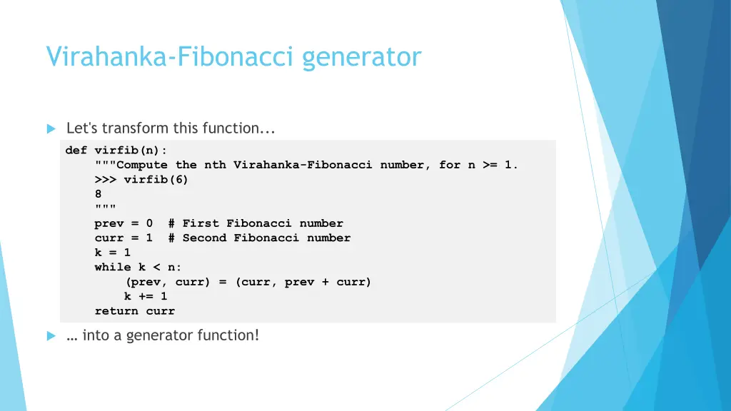 virahanka fibonacci generator