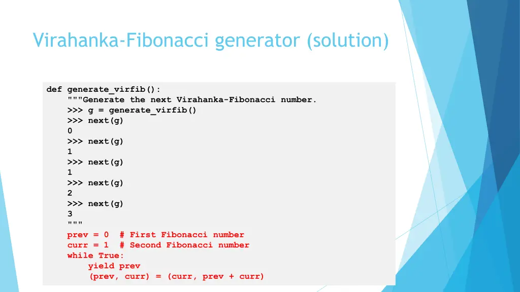 virahanka fibonacci generator solution