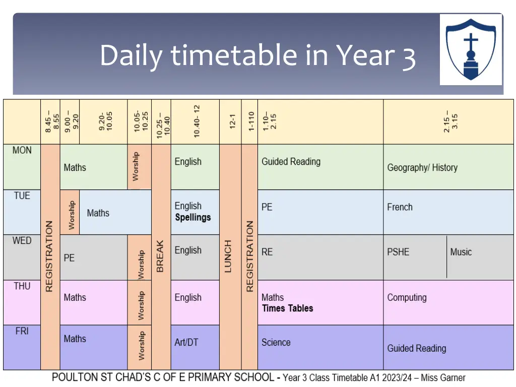 daily timetable in year 3