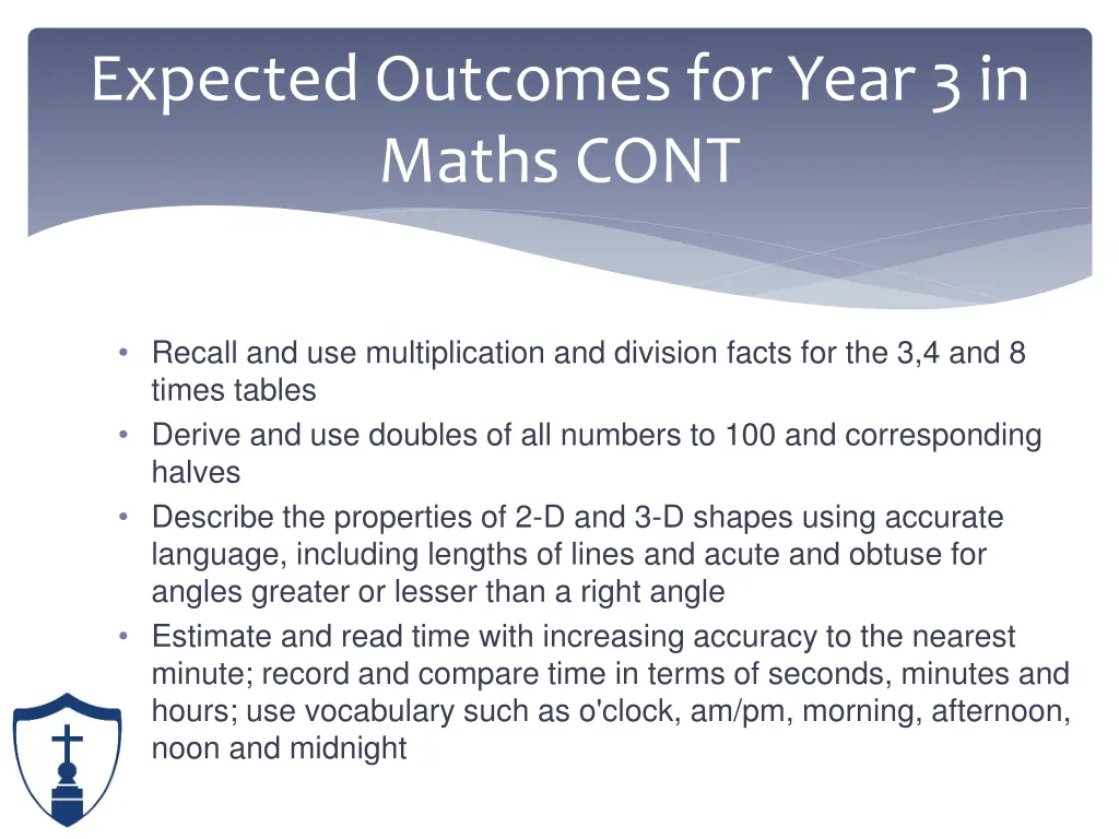 expected outcomes for year 3 in maths cont