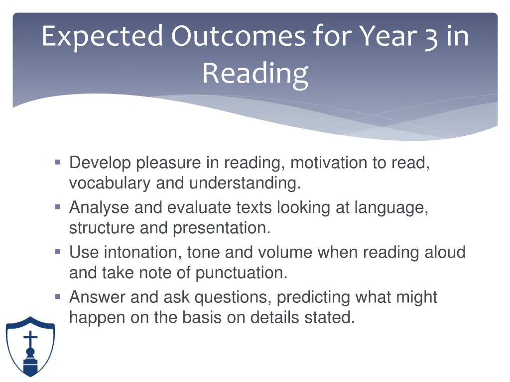 expected outcomes for year 3 in reading