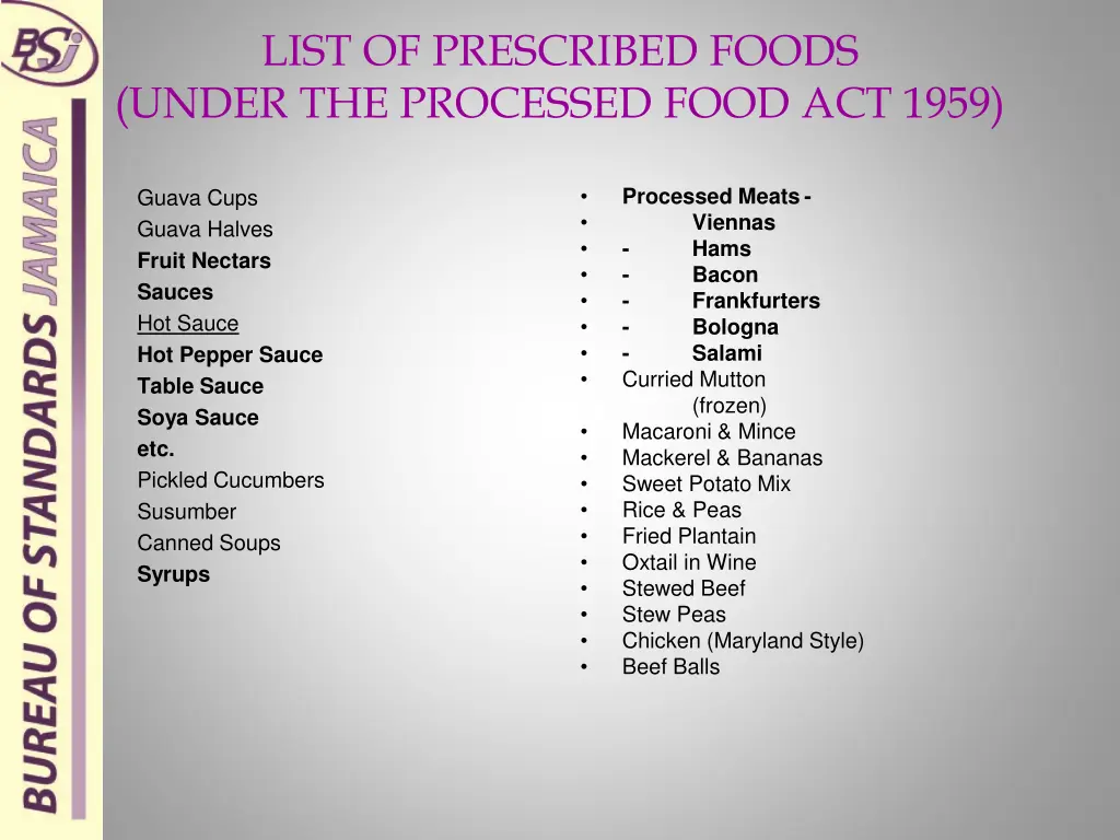 list of prescribed foods under the processed food 1