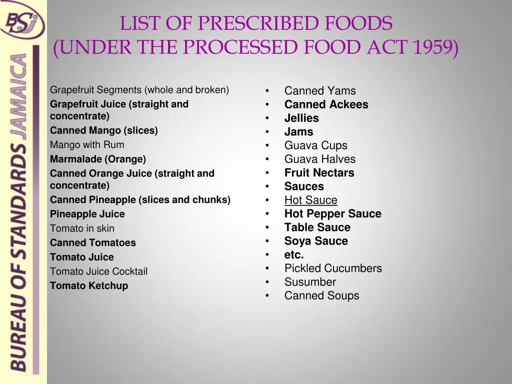 list of prescribed foods under the processed food