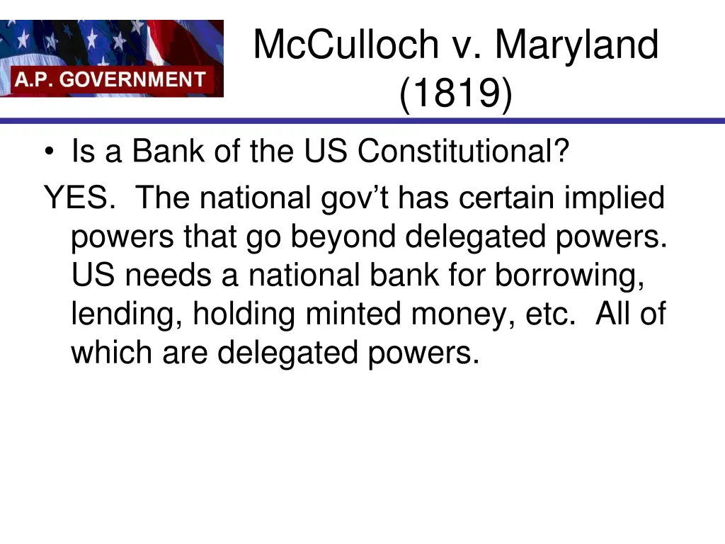 mcculloch v maryland 1819 is a bank