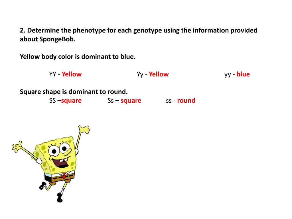 2 determine the phenotype for each genotype using 1