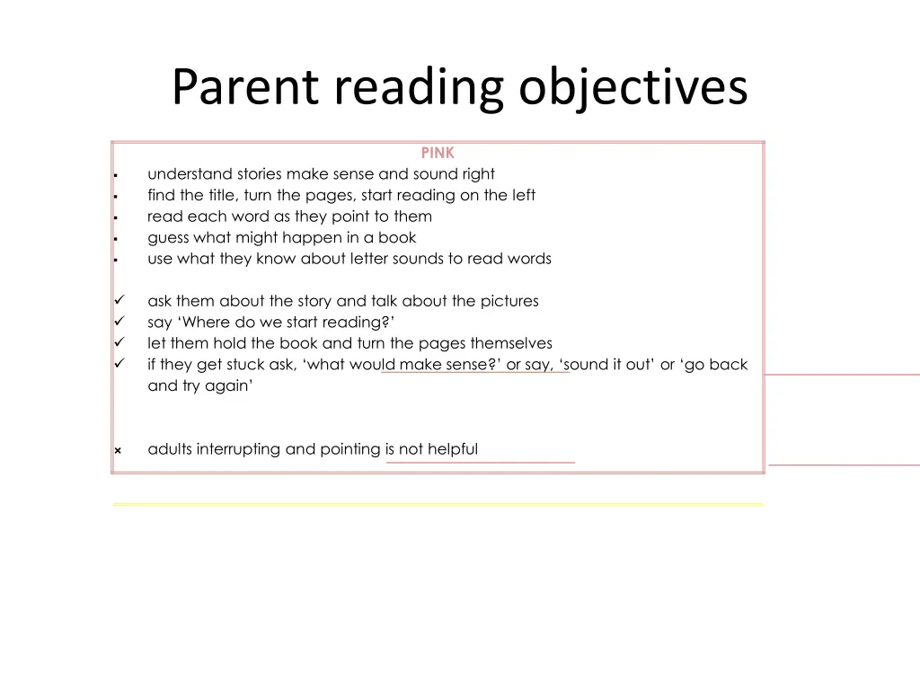 parent reading objectives