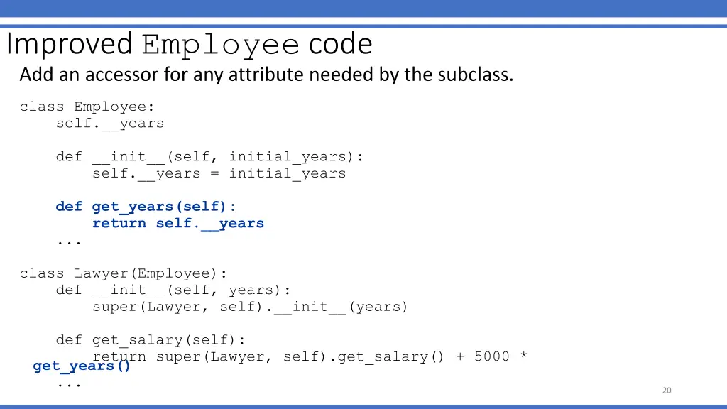 improved employee code add an accessor