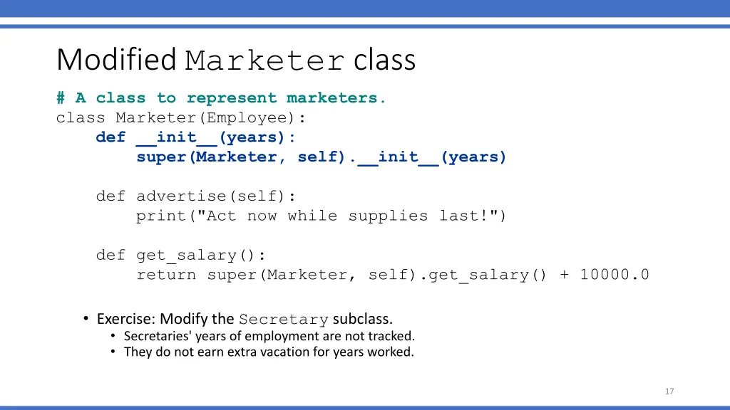 modified marketer class