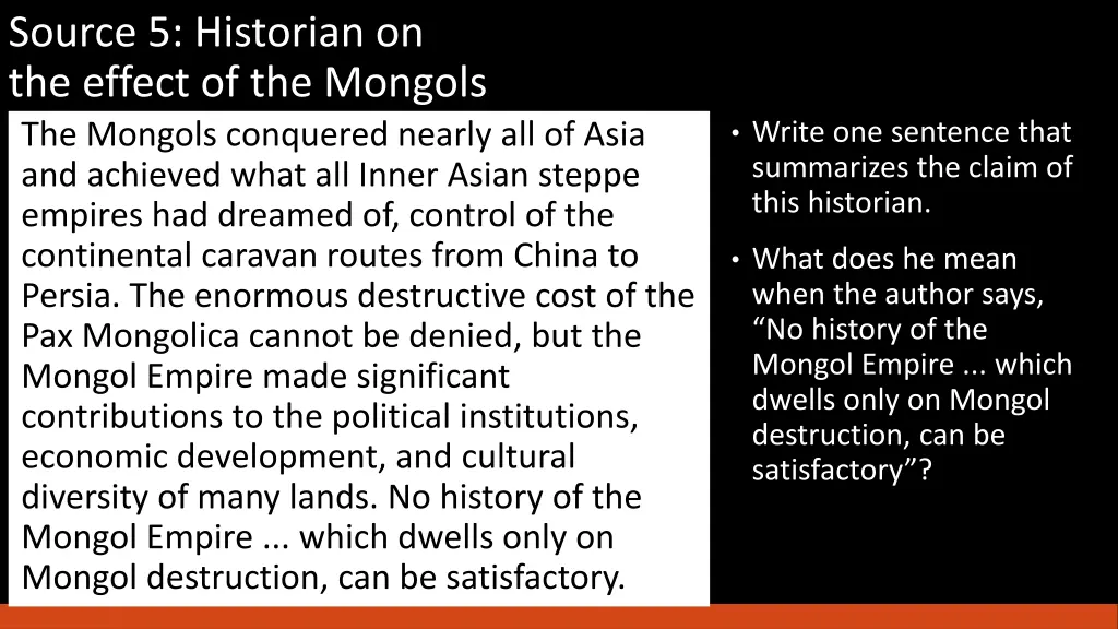 source 5 historian on the effect of the mongols