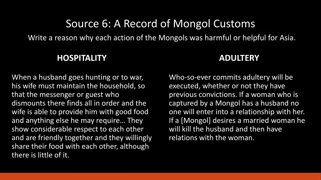 source 6 a record of mongol customs write