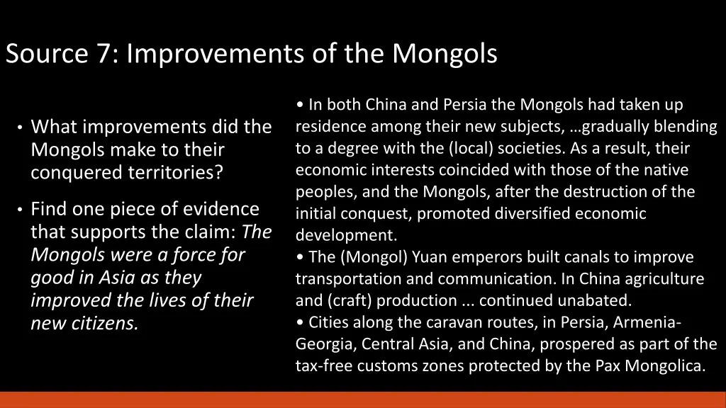 source 7 improvements of the mongols