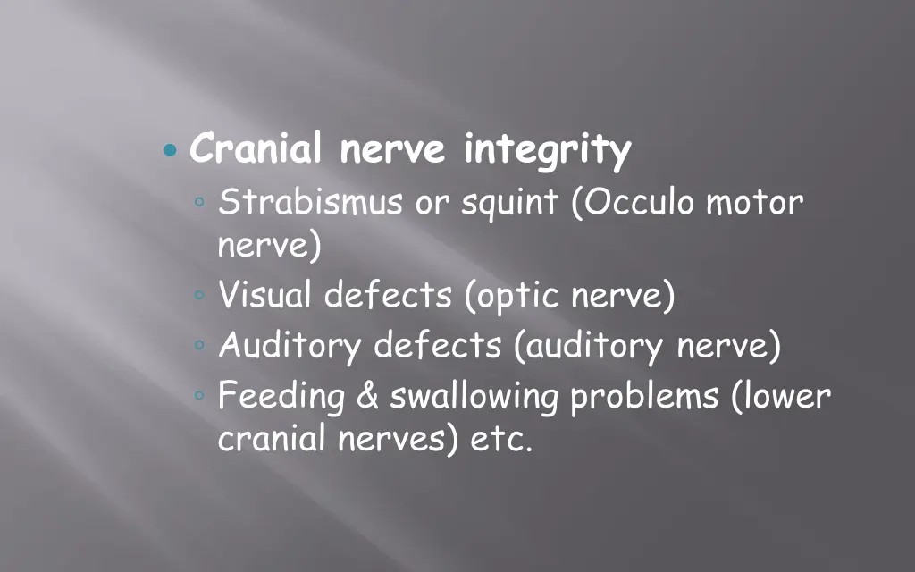 cranial nerve integrity strabismus or squint