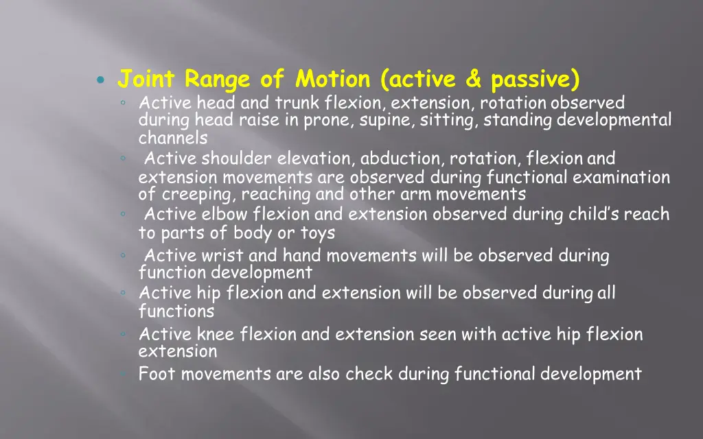 joint range of motion active passive active head