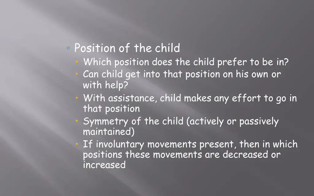 position of the child which position does