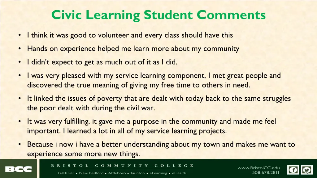 civic learning student comments