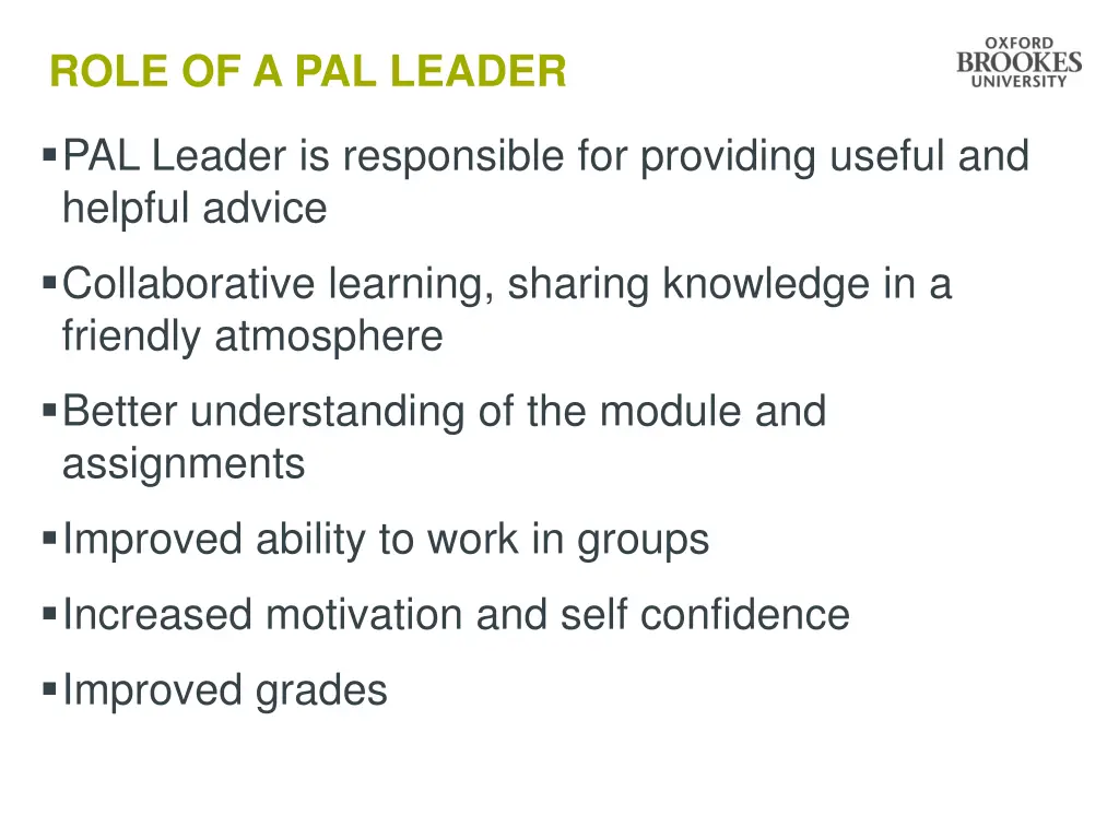 role of a pal leader