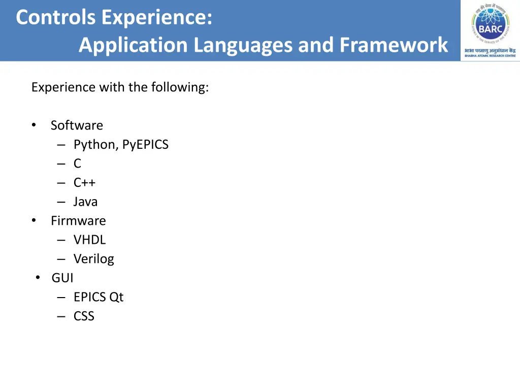 controls experience application languages