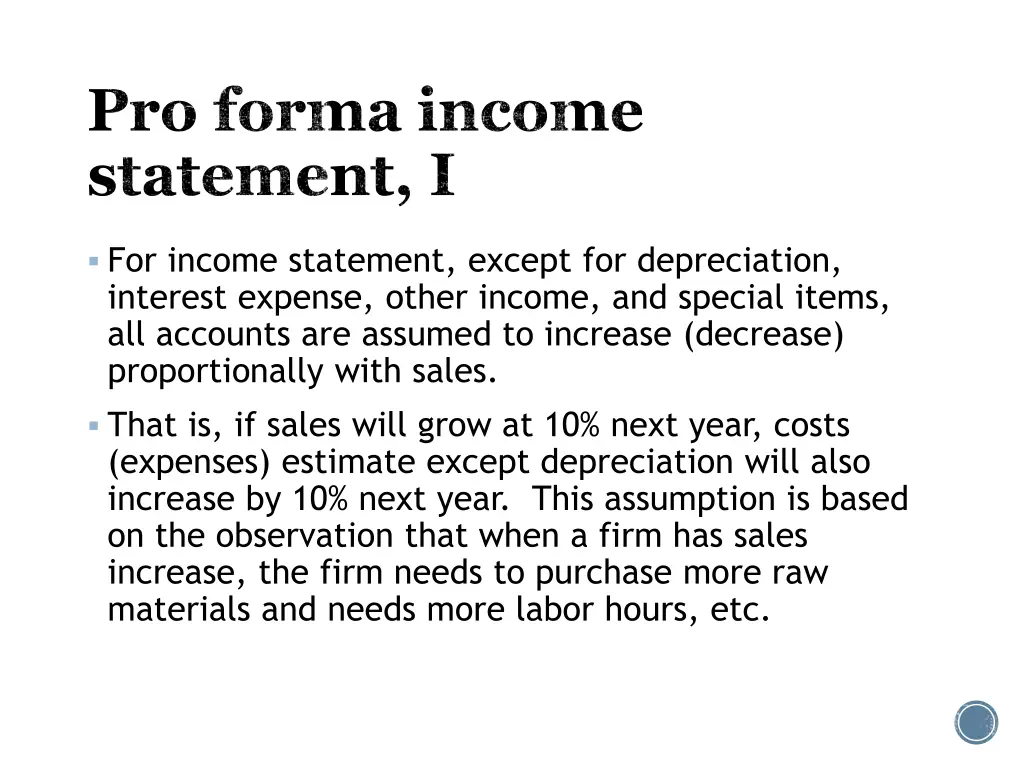 pro forma income statement i