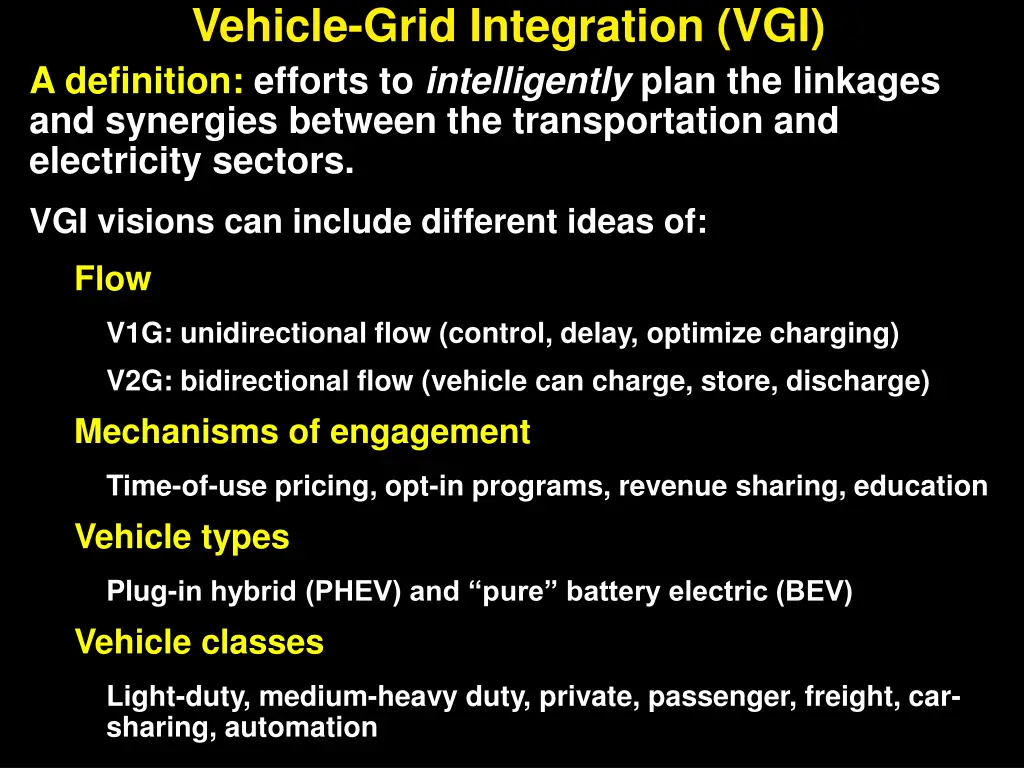 vehicle grid integration vgi a definition efforts