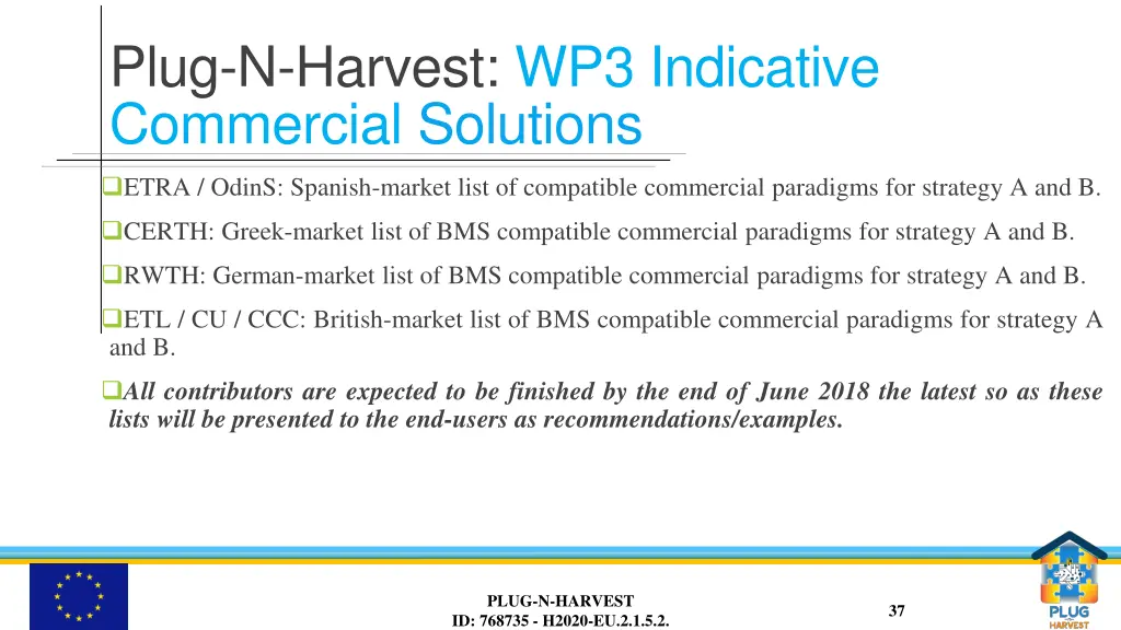 plug n harvest wp3 indicative commercial solutions