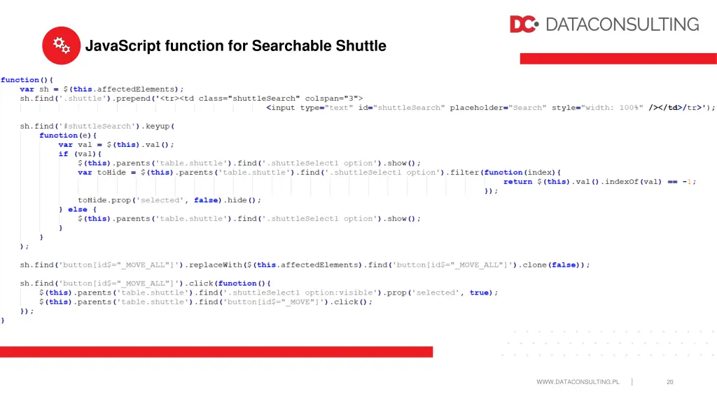 javascript function for searchable shuttle