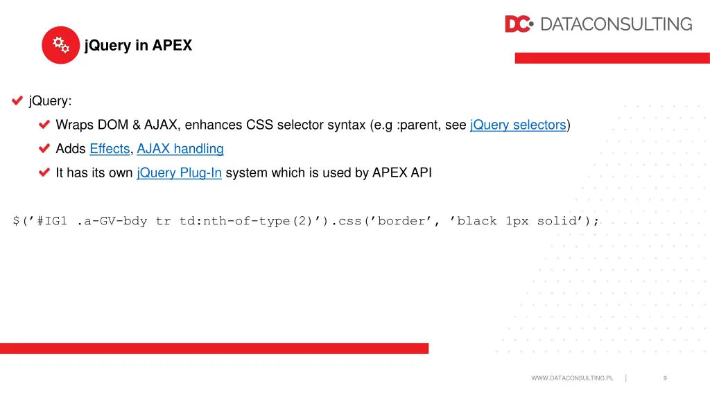 jquery in apex