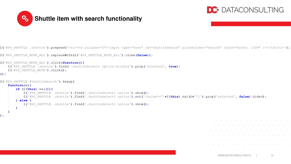 shuttle item with search functionality 2