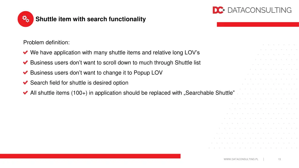 shuttle item with search functionality