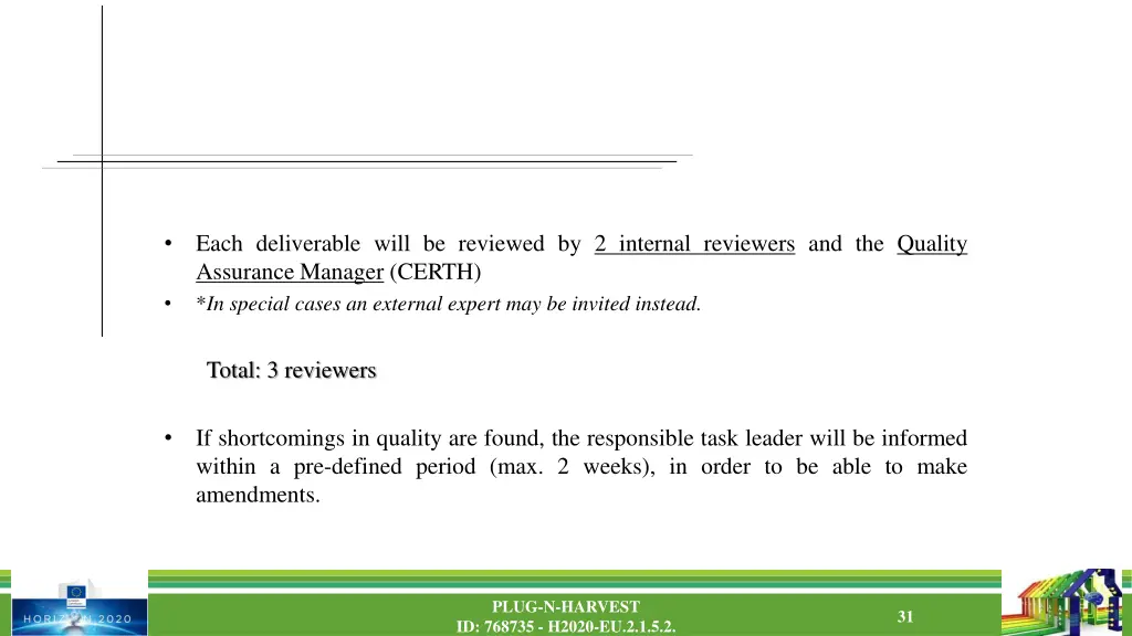 each deliverable will be reviewed by 2 internal