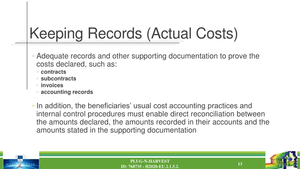 keeping records actual costs