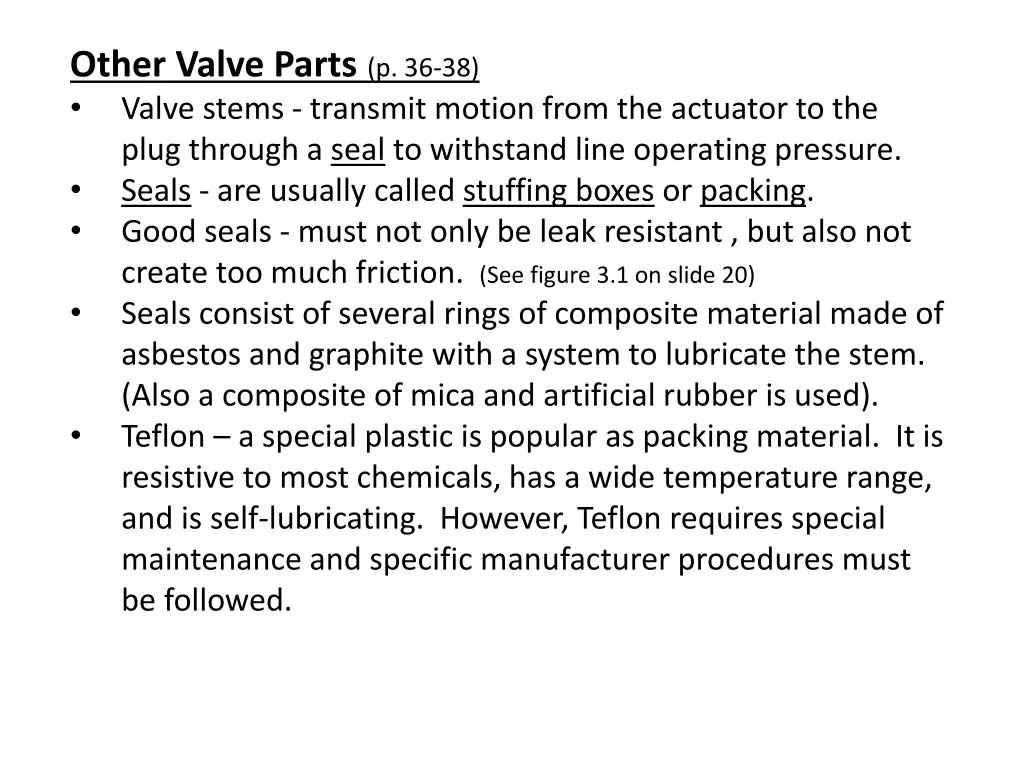 other valve parts p 36 38 valve stems transmit