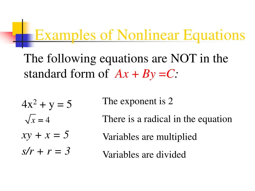 examples of nonlinear equations