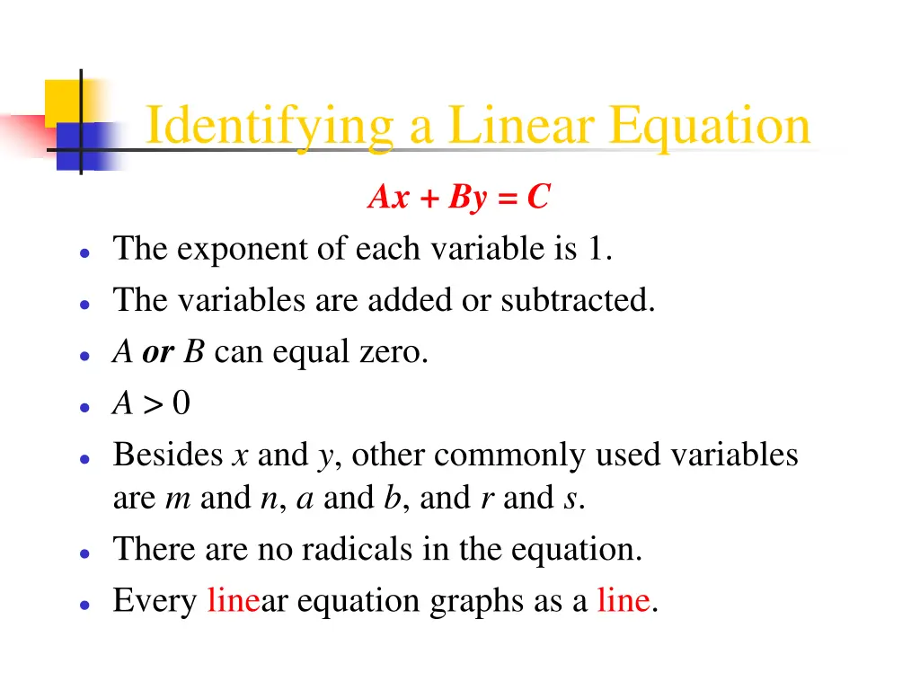 identifying a linear equation