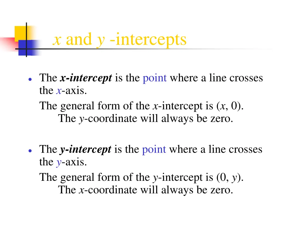 x and y intercepts