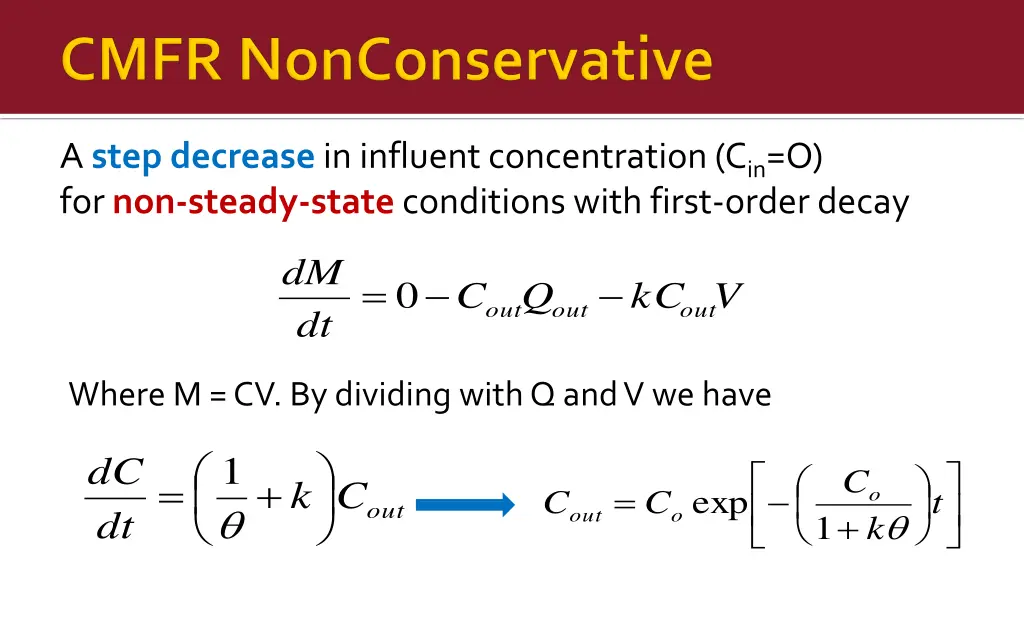 a step decrease in influent concentration