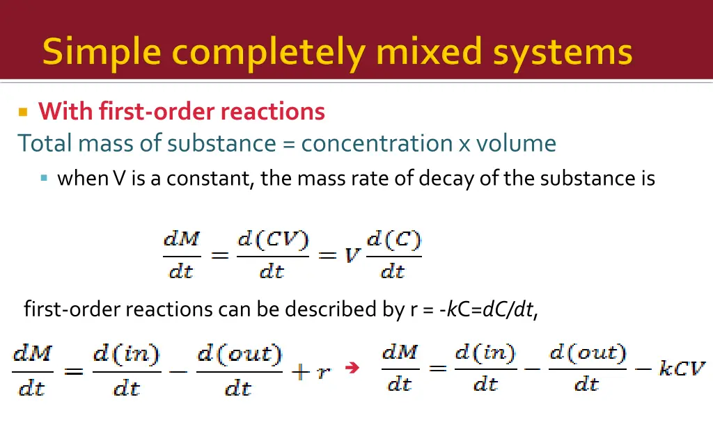 with first order reactions total mass