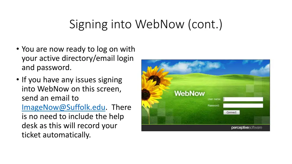 signing into webnow cont