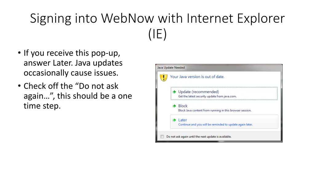 signing into webnow with internet explorer ie