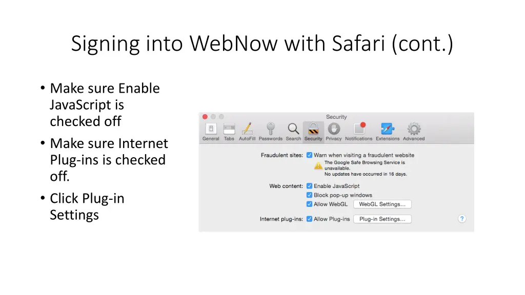 signing into webnow with safari cont