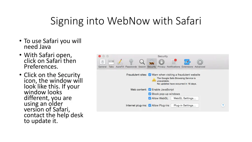 signing into webnow with safari