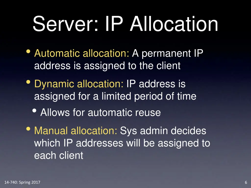 server ip allocation automatic allocation