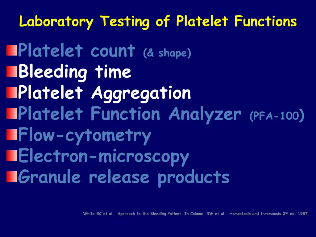 laboratory testing of platelet functions platelet