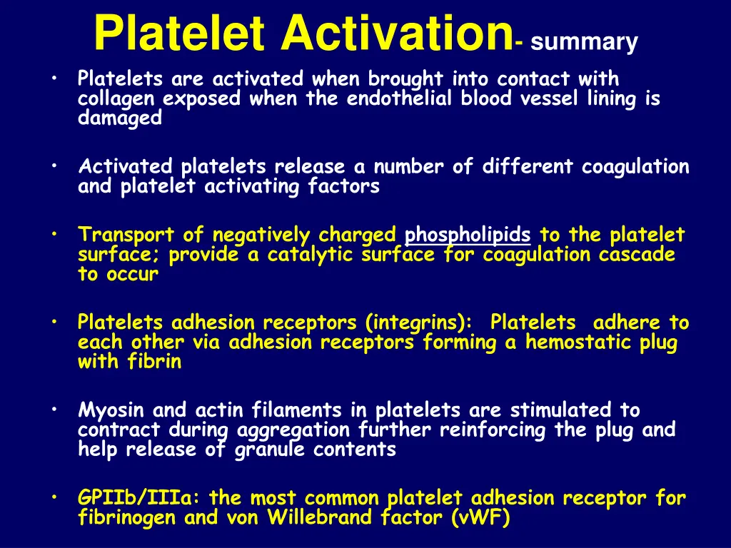 platelet activation summary platelets